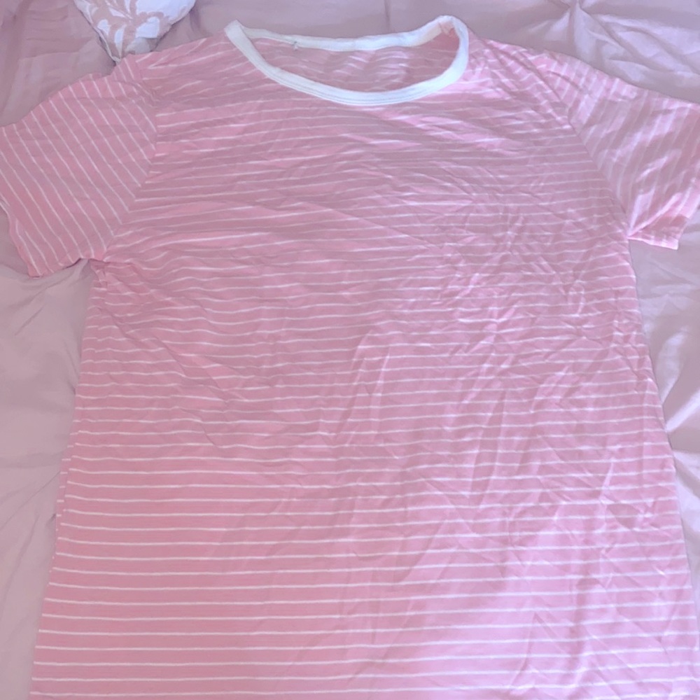 Pink and white striped kawaii shirt